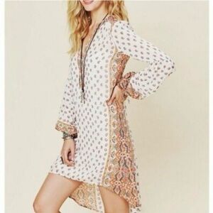 Free People Peacemaker Ivory Paisley Floral Print High-Low Bohemian Dress